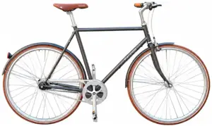 Raleigh Kent 7 gear herrecykel i mat mørkegrå med brunt sæde og klassisk design