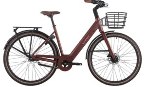 Winther Spirit unisex elcykel i Mat Bordeaux med 7 Shimano Nexus gear, forkurv og 360Wh batteri